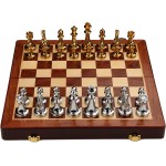 Chess game, galvanized metal pieces, wooden box, model CGS01, 52 x 52 cm